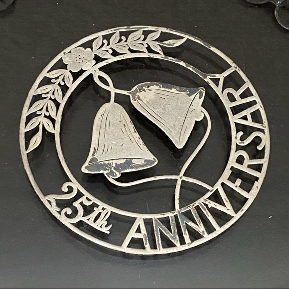 Vintage STERLING Silver Overlay Floral Poppy 25th Anniversary 10.5” Plate Dish - Picture 12 of 12